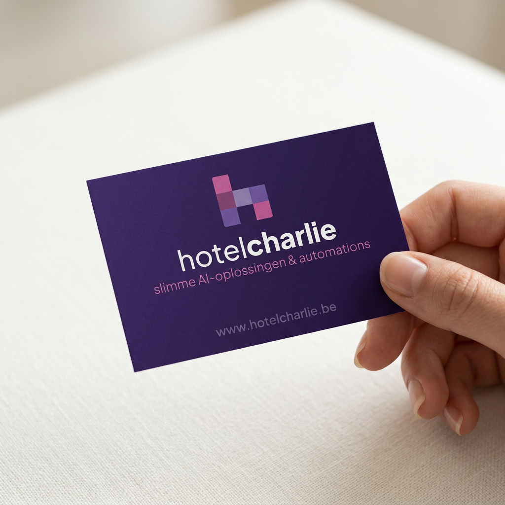 Hotel Charlie visitekaartje in paarse uitvoering